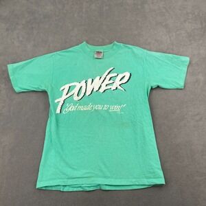 Vintage Jesus Tee Oneita Power God Made You to Win T Shirt Mens Large Aqua